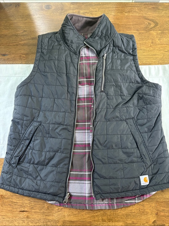 Carhartt Jackets & Blazers - Vintage Carhartt Amoret  Reversible Flannel Puff Vest L Y2K Black Pink Gorpcore